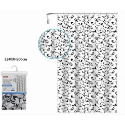 TENDA DOCCIA VASCA DA BAGNO 12 GANCI MOTIVO FLOREALE BIANCO NERO 240X200CM 87568