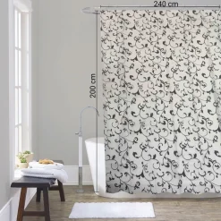 TENDA DOCCIA VASCA DA BAGNO 12 GANCI MOTIVO FLOREALE BIANCO NERO 240X200CM 87568