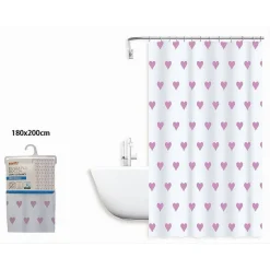 TENDA DOCCIA VASCA DA BAGNO IMPERMEABILE 12 GANCI CON CUORI ROSA 180X200CM 87091