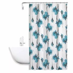 TENDA DOCCIA VASCA IMPERMEABILE 12 GANCI DECORAZIONE FIORI BLU 180X200 CM 79224