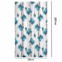 TENDA DOCCIA VASCA IMPERMEABILE 12 GANCI DECORAZIONE FIORI BLU 180X200 CM 79224