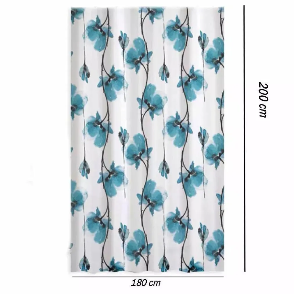 TENDA DOCCIA VASCA IMPERMEABILE 12 GANCI DECORAZIONE FIORI BLU 180X200 CM 79224