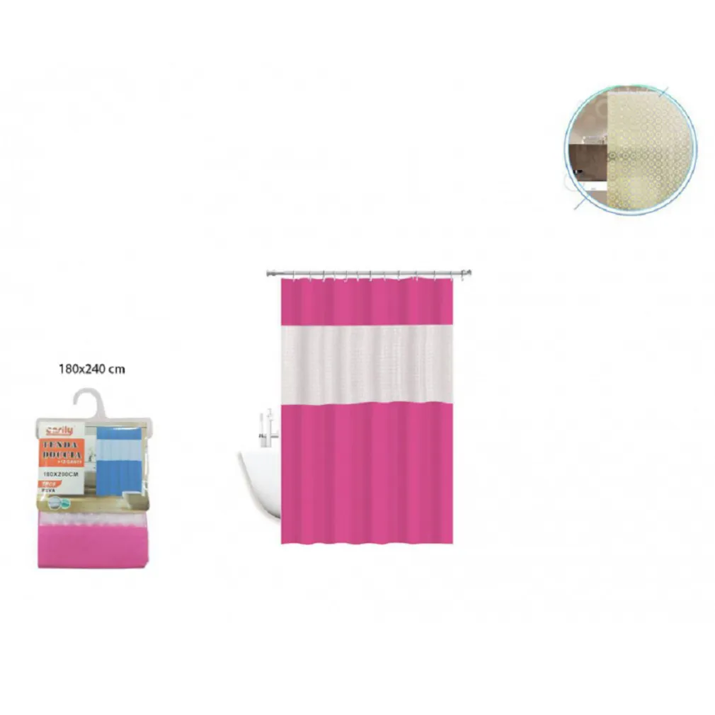 TENDA DOCCIA VASCA IMPERMEABIL ANTIMUFFA EVA ROSA/FUXIA GIUNTURA 180X240CM 52135