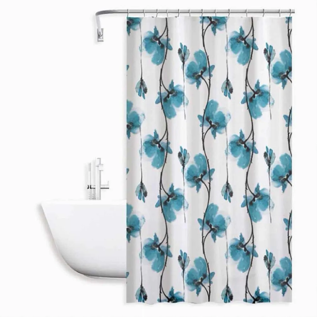 TENDA DOCCIA VASCA IMPERMEABILE 12 GANCI DECORAZIONE FIORI BLU 240 X 200CM 79225