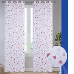 TENDA DOROTEA CUORI PANNELLO SINGOLO 8 BORCHIE PORTA FINESTRA BASTONE 140X280 CM