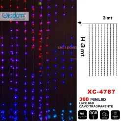TENDA LUMINOSA NATALIZIA 300 LED LUCE RGB CAVO TRASPARENTE 8 GIOCHI LUCE XC-4787