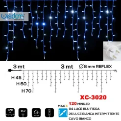 TENDA LUMINOSA NATALIZIA 120 LED LUCE BLU FISSA + BIANCA INTERMITTENTE XC-3020
