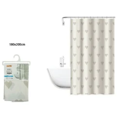 TENDA MODERNA DOCCIA VASCA BAGNO IMPERMEABILE PVC 12 GANCI CUORI 180X200CM 79228