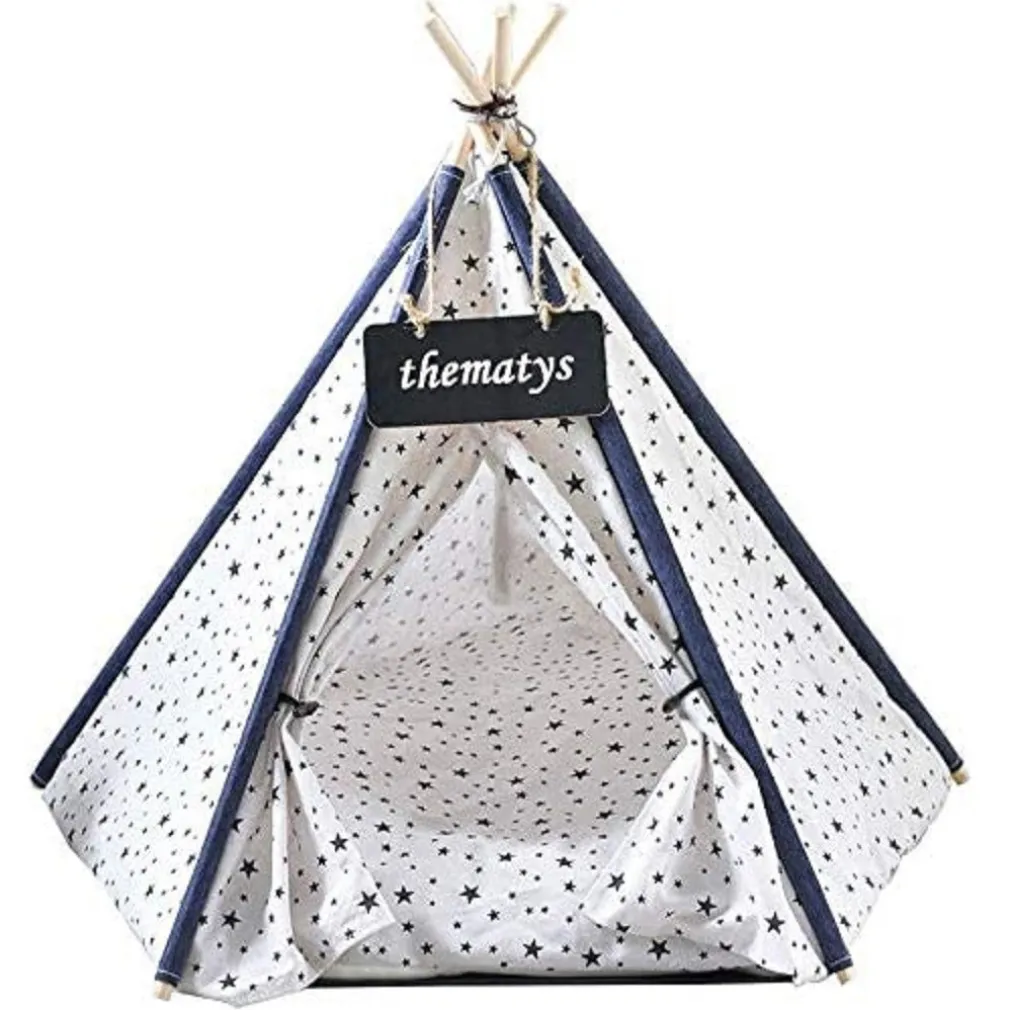 TENDA PER CANI GATTI ANIMALI DOMESTICI TEPEE CUSCINO CESTINO LAVABILE 50X50X70CM