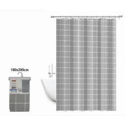 TENDA PER DOCCIA IMPERMEABILE TESSUTO PVC 12 GANCI IN PLASTICA QUADRI 180X200CM