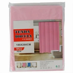 TENDA PER DOCCIA VASCA DA BAGNO IMPERMEABILE PEVA 12 GANCI ROSA 180X200CM 52145