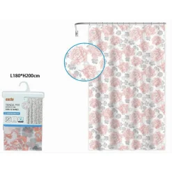 TENDA PER DOCCIA VASCA DA BAGNO 12 GANCI STAMPA FIORI ROSA GRIGI 180X200CM 87575