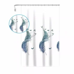 TENDA PER DOCCIA VASCA DA BAGNO PEVA 12 GANCI DECORATA CON PIUME 180X200CM 87571