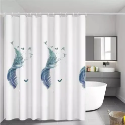 TENDA PER DOCCIA VASCA DA BAGNO PEVA 12 GANCI DECORATA CON PIUME 180X200CM 87571