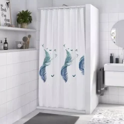 TENDA PER DOCCIA VASCA DA BAGNO PEVA 12 GANCI DECORATA CON PIUME 180X200CM 87571