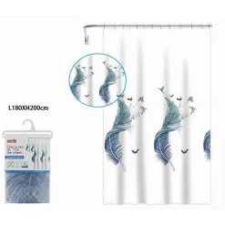 TENDA PER DOCCIA VASCA DA BAGNO PEVA 12 GANCI DECORATA CON PIUME 180X200CM 87571