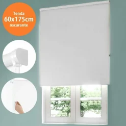TENDA RULLO OSCURANTE 60X175CM BIANCO CON CATENINA TENDE PARASOLE FINESTRA CASA