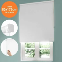 TENDA RULLO OSCURANTE 80X175CM BIANCO CON CATENINA TENDE PARASOLE FINESTRA CASA