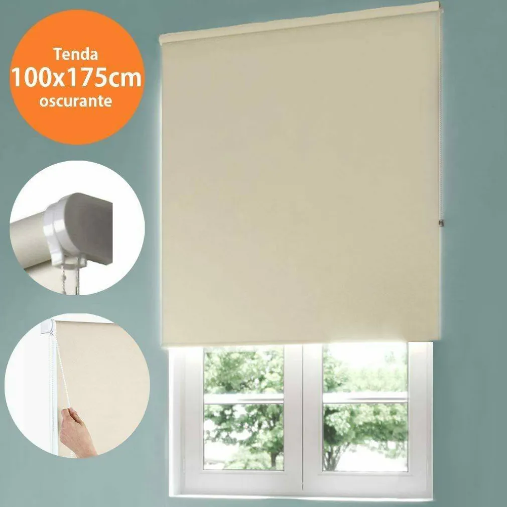 TENDA RULLO OSCURANTE 100X175CM BEIGE CON CATENINA TENDE PARASOLE FINESTRA CASA