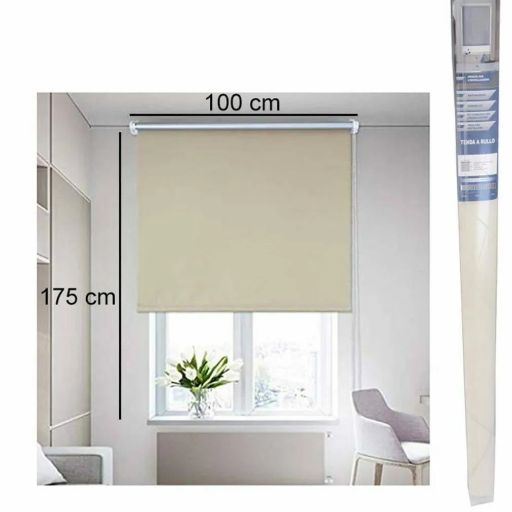TENDA RULLO OSCURANTE 100X175CM BEIGE CON CATENINA TENDE PARASOLE FINESTRA CASA