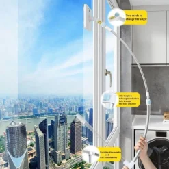 TERGIVETRO PER PULIZIA VETRI FINESTRE INTERNI ESTERNI REGOLABILE IN MICROFIBRA LUNGO MANICO