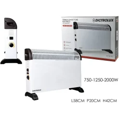 TERMOCONVETTORE ELETTRICO CON TERMOSTATO 3 LIVELLI DI CALORE 750-1250-2000W RISCALDA CASA