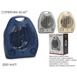 TERMOVENTILATORE 2000W 2 LIVELLI POTENZA TERMOSTATO REGOLABILE SISTEMA ANTISURRISCALDAMENTO