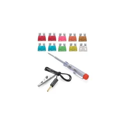 TESTER CACCIAVITE CERCA FASE 6V 12V 24V + 10 FUSIBILI MISTI PER AUTO