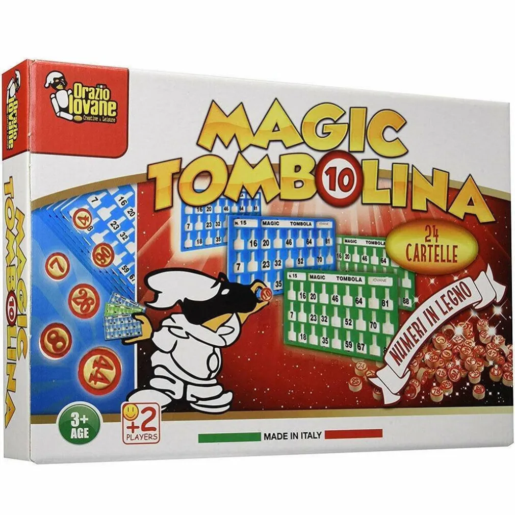 TOMBOLA MAGIC TOMBOLINA CON 24 CARTELLE CARTELLONE E NUMERI IN LEGNO