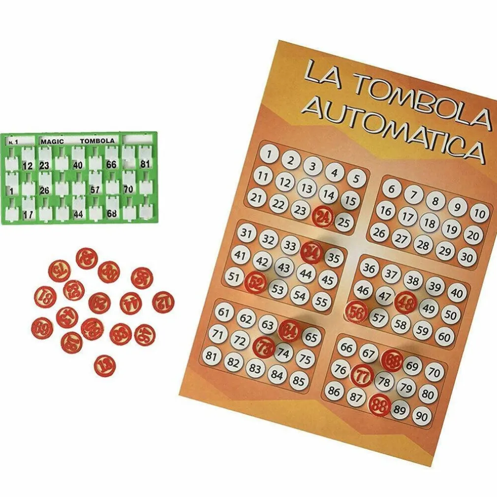TOMBOLA MAGIC TOMBOLINA CON 24 CARTELLE CARTELLONE E NUMERI IN LEGNO