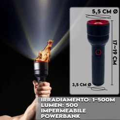 TORCIA A LED PROFESSIONALE RICARICABILE POTENTE LUCE ZOOM FINO A 500MT POWERBANK