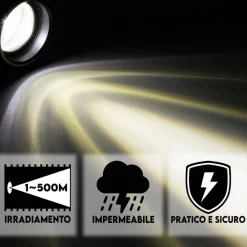 TORCIA A LED PROFESSIONALE RICARICABILE POTENTE LUCE ZOOM FINO A 500MT POWERBANK