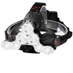 TORCIA LAMPADA FRONTALE 7 LED RICARICABILE PESCA GROTTE FASCIO LUCE BIANCA