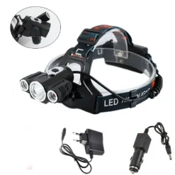 TORCIA LAMPADA FRONTALE LED RICARICABILE 3LED 5000 LUMEN CREE T6 100MT 180° 1825