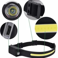 TORCIA LAMPADA FRONTALE RICARICABILE A LED COB 350LM CON SENSORE DI MOVIMENTO