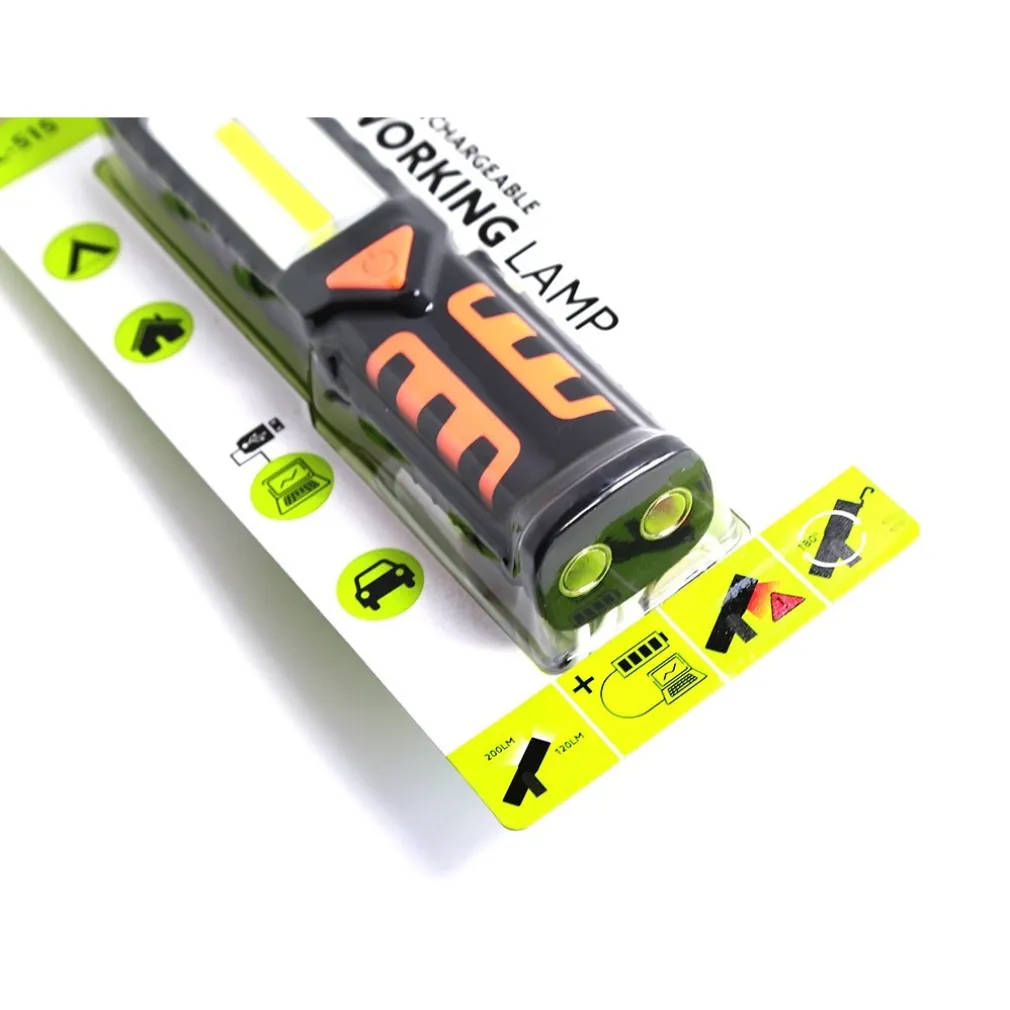 TORCIA LAMPADA PORTATILE RICARICABILE LED STRIP COB - BASE ORIENTABILE E GANCI