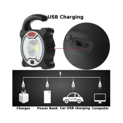 TORCIA LED COB EMERGENZA LUCE FARO DA LAVORO RICARICABILE CON PANNELLO SOLARE