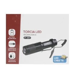 TORCIA LED CREE T6 BATTERIA RICARICABILE USB AUTO LUMINOSITA' REGOLABILE DT-2007