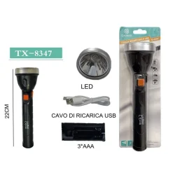 TORCIA RICARICABILE USB ELETTRICA LUCE LED ESCURSIONI CAMPEGGIO LAVORO TX-8347