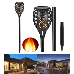 TORCIA SOLARE 96 LED FIAMMA LAMPADA SOLARE ESTERNO IMPERMEABILE GIARDINO SL-306