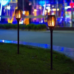TORCIA SOLARE 96 LED FIAMMA LAMPADA SOLARE ESTERNO IMPERMEABILE GIARDINO SL-306