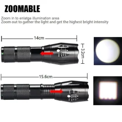 TORCIA TATTICA MILITARE A LED ULTRA LUMINOSA 1200 LMN IMPERMEABILE CON 5 MOD.