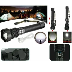 TORCIA 258000W TATTICA/MILITARE LED T6 RICARICABILE ZOOM DOPPIA BATTERIA P516-P70