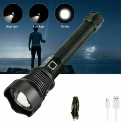 TORCIA 258000W TATTICA/MILITARE LED T6 RICARICABILE ZOOM DOPPIA BATTERIA P516-P70