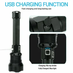 TORCIA 258000W TATTICA/MILITARE LED T6 RICARICABILE ZOOM DOPPIA BATTERIA P516-P70