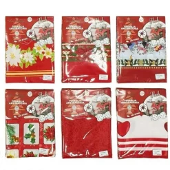 TOVAGLIA NATALIZIA ANTIMACCHIA NO STIRO IMPERMEABILE VARIE FANTASIE 6 POSTI