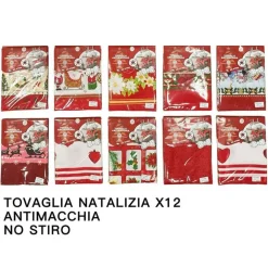 TOVAGLIA NATALIZIA ANTIMACCHIA NO STIRO IMPERMEABILE VARIE FANTASIE 12 POSTI