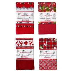 TOVAGLIA NATALIZIA TESSUTO PANAMA RESISTENTE TEMA NATALE VARIE FANTASIE 12 POSTI