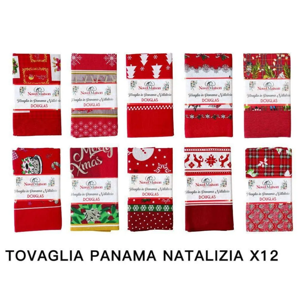 TOVAGLIA NATALIZIA TESSUTO PANAMA RESISTENTE TEMA NATALE VARIE FANTASIE 12 POSTI