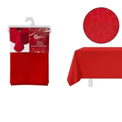 TOVAGLIA NATALIZIA TESSUTO ROSSO TINTA UNITA NATALE CAPODANNO 12 POSTI 140X240CM